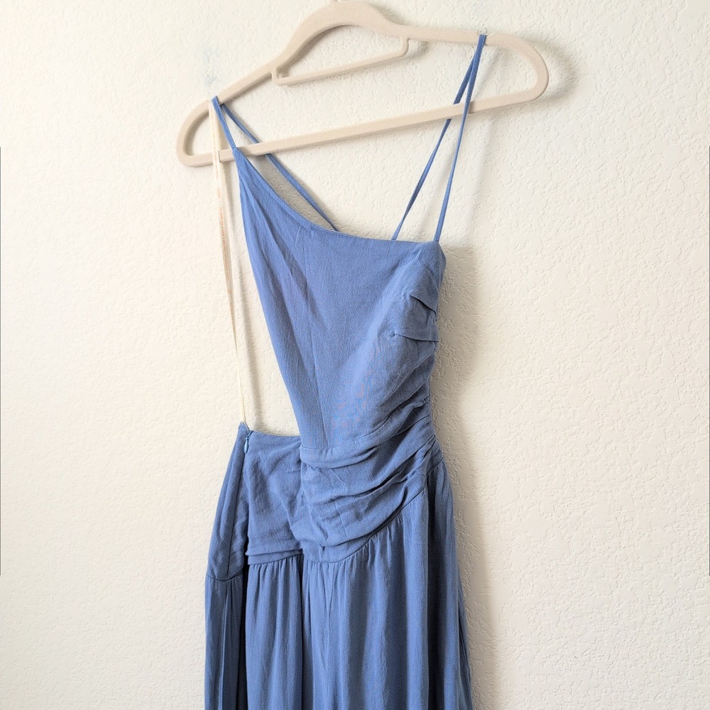 Rare Vintage Farm Rio Blue One Shoulder Cutout Wide Leg Jumpsuit Open Back P S